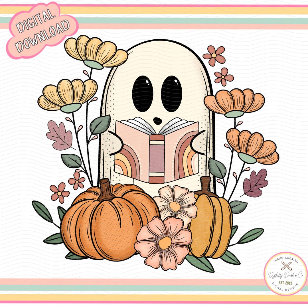 Bookish Ghost Pumpkin Png•autumn Ghost Png•bookish Girly Png•ghost With ...