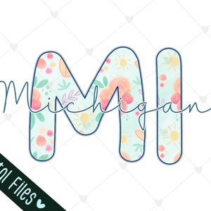 Blumen-Michigan PNG-• Blumen-Michigan-Sublimation-Michigan-PNG-• MI-Sublimation-Michigan-Abkürzung • handgemachtes US-Michigan PNG•Michigan Geschenk