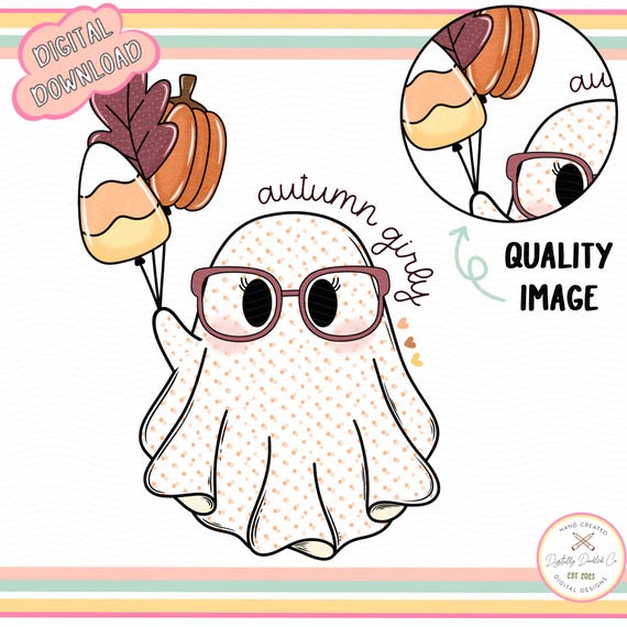Autumn Girly Png•Ghost Pumpkin Png•Autumn Ghost Png•Spooky Cute Png•Ghost Holding Balloon•Fall Ghost Shirt•Cute Ghost Design•Autumn Leaves