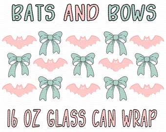 Bats And Bows 16 oz Glass Can Wrap•Coquette Halloween•Dtf Png Designs•Boho Halloween PNG•Bats Png•Aesthetic Png•Spooky Girl Design•Beer Can