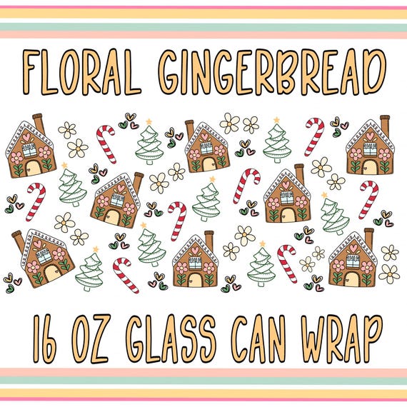 Gingerbread House 16 oz Glass Can Wrap•Hygge PNG•Christmas Uvdtf PNG•Girly Christmas PNG•Christmas Cup Wrap Design•Pastel Christmas Cup Wrap