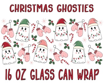 Christmas Ghost 16 oz Glass Can Wrap•Spooky Christmas PNG•Christmas Ghost Uvdtf PNG•Ghost Glass Can Wrap•Christmas Cup Wrap Design•Ghostie