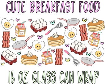 Valentine 16 Oz Glass Can Wrap PNG•Bacon And Eggs Png•Coquette Valentine Design•UVDTF Cup Wrap•Cute Breakfast png•Valentine Tumbler Wrap PNG