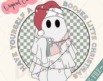 Have Yourself A BooJee Christmas•Cute Ghost Drinking Coffee Png•Boojee Ghost Png•Christmas Ghost Png•Spooky Christmas•Ghost Iced Coffee Png