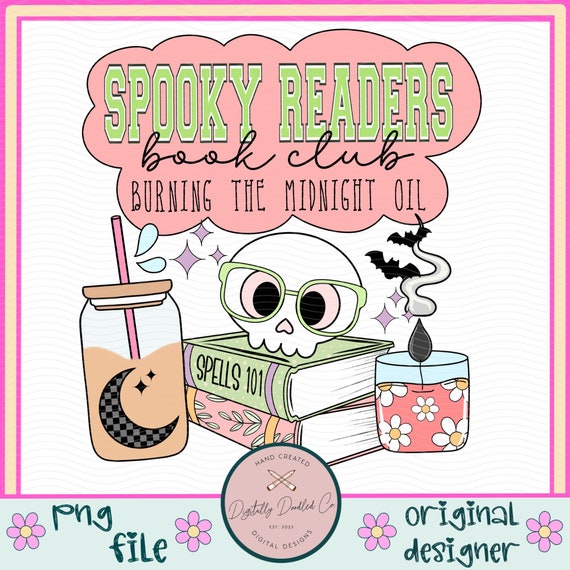 Spooky Readers Book Club•Bookish Girlie•Bookish Halloween•Book Reader Png•Spooky Girl•Skeleton Png•Iced Coffee Png•Spooky Season•Book Lover