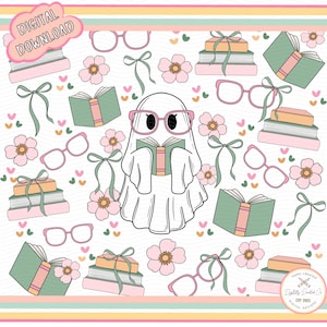 Bookish Ghost 20 oz Tumbler Wrap•Bookish Girly PNG•Booklover PNG•Livros de leitura Ghost•Tumbler Straight Wrap•Tumbler Design•Girly PNG•Coquette