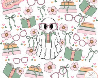 Bookish Ghost 20 oz Tumbler Wrap•Bookish Girly PNG•Booklover PNG•Ghost Reading Books•Straight Tumbler Wrap•Tumbler Design•Girly PNG•Coquette