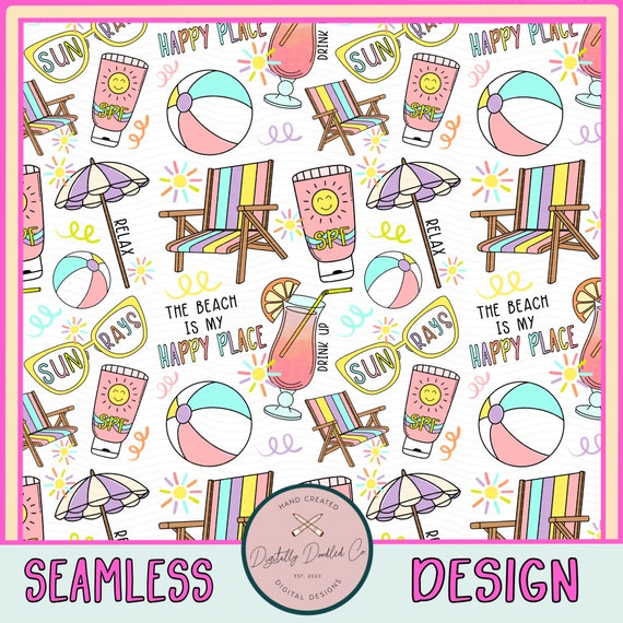 SEAMLESS Beach Days PNG•Seamless Summer Pattern•Summer Tumbler Wrap•Beach Days Png•The Beach Is My Happy Place•Summer Doodles Png•Beach Vibe