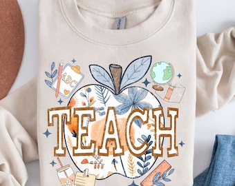 Boho Teacher PNG•Floral Fall Teacher PNG•Boho Apple Png•Back To School•Teacher UvDtf Design•Teacher Tote Bag•Bookish Teacher•Retro Teach Png