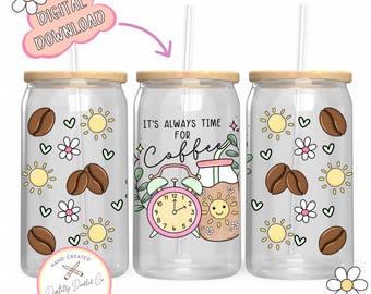 Cute Coffee Lover 16 oz Can Wrap•Glass Can Design•Coffee Lover UVDTF png•Fueled By Coffee PNG•Hand Drawn Design•Beer Can Sublimation•Boho
