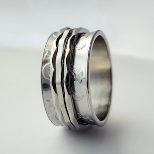 Spinner Ring for Women Star Moon Anxiety Ring Fidget Ring Handmade Stainless Steel Wide Rotating Ring Ideal for Anxiety ADHD and Worry Ring image 1