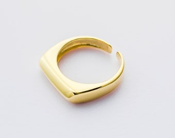 Flat Top Adjustable Unisex Ring - Sterling Silver and Gold Ring - Ideal Gifts for Women, Friends, and Birthdays