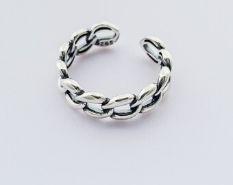 Chain Ring Women's Adjustable Silver Plated Linked Up - S925