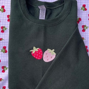 Embroidered Strawberry Sweatshirt // Red & Pink Strawberries