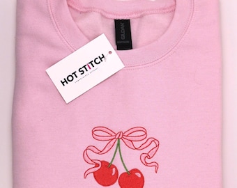 Cherries & Bow Embroidered Crewneck // Cute Valentines Gift // Coquette Core // Ribbons and Cherries