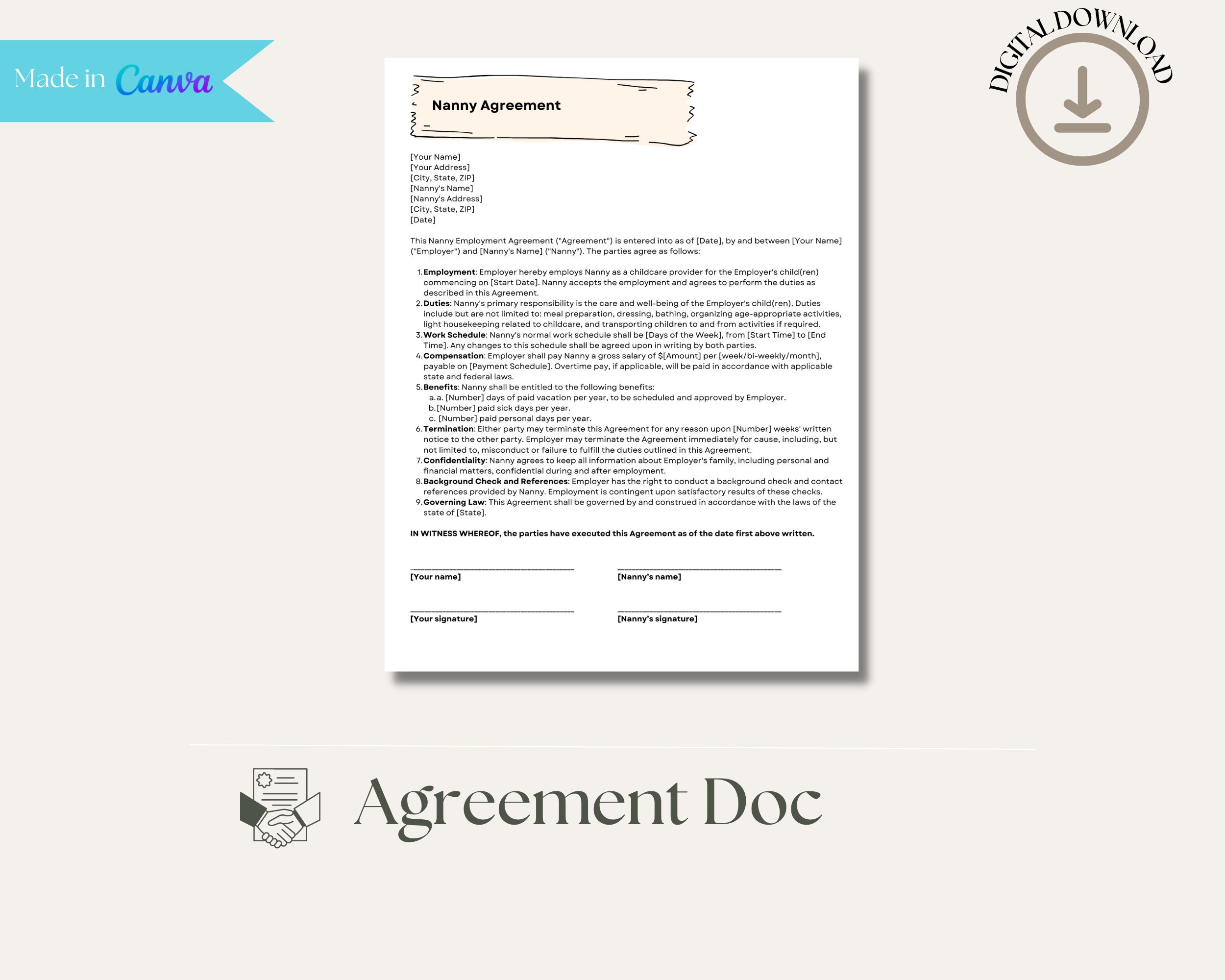 Nanny Binder Printable Nanny Notes Nanny Agreement Au Pair Planner Au Pair Handbook Nanny