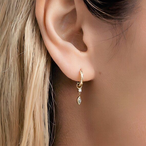 Marquise S925 Silver Gold Hoop Water Drop Earrings Minimalist CZ