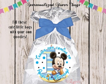 MICKEY MOUSE Favor Taschen, PERSONALISIERTE Micky Maus 1. Geburtstag, Party Taschen, Benutzerdefinierte Micky Maus Geburtstag Goodie Bags, Geburtstag Gastgeschenke