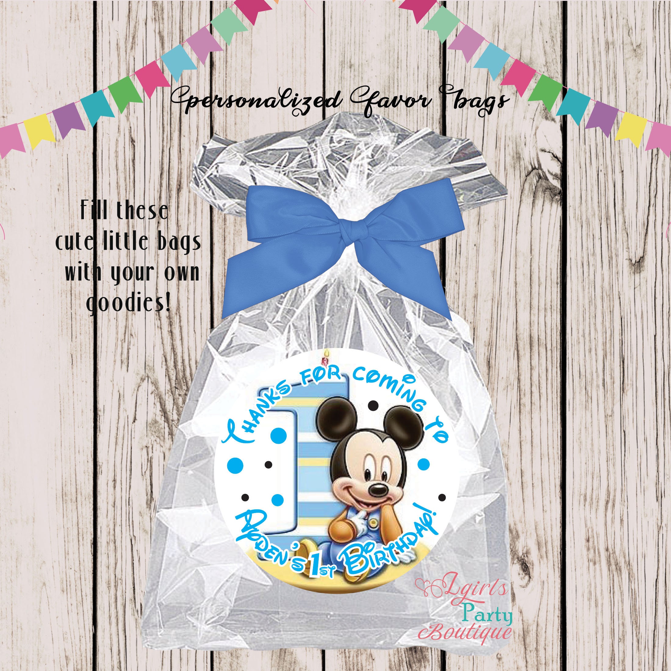 MICKEY MOUSE Favor Bags, PERSONALIZED Mickey Mouse 1st Birthday, Party Bags, Custom Mickey Mouse Birthday Goodie Bags, Birthday Party Favors