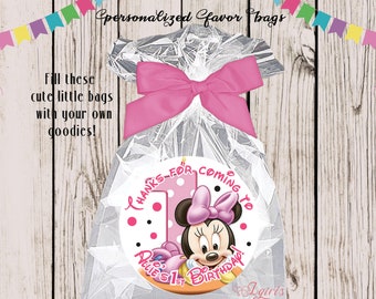 MINNIE MOUSE Favor Bags, PERSONALIZED MiNNIE Mouse 1st Birthday, Party Bags, Custom MiNNIE Mouse Birthday Goodie Bags, Birthday Party Favors