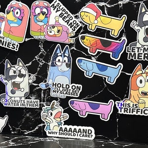 Bluey Sticker Packs for vehicle, laptop, tool box, children, Grannies, Bandit, unicorse, Hecuba, bingo, Jeremy, Lucky, Gerald, & more!