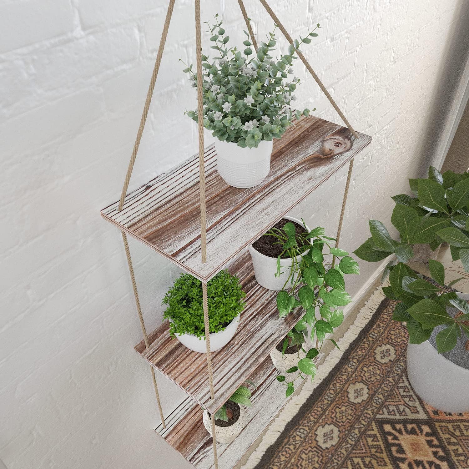 3 Tier Hanging Plant Shelf-rustic Wood Hanging Shelvesfloating ...