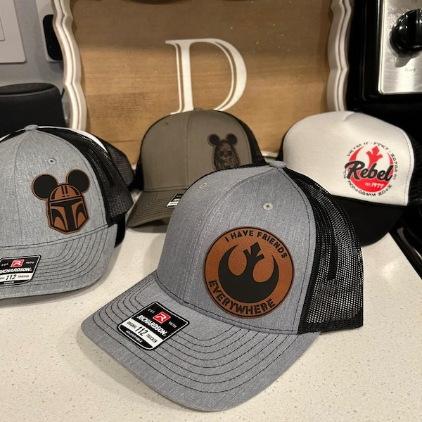 Andor Inspired Trucker Hat: Laser Engraved Leather Patch, Richardson 112