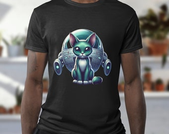 Cute Astronaut Cat T-Shirt | Space Kitty with Spaceship | Sci-Fi Animal Tee | Unique Cosmic Feline Shirt | Gift for Cat Lovers