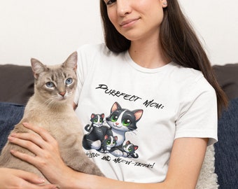 Tuxedo Cat Mom T-Shirt | Cute Purrfect Mom | Meow-velous Tee | Meow-tastic Cat Lover Gift | Kitten Graphic Shirt | Animal Family Tee