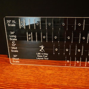 Bass Guitar Fretboard Template: 30&quot;-35&quot; Scale 4-in-1 Acrylic Fret Guide