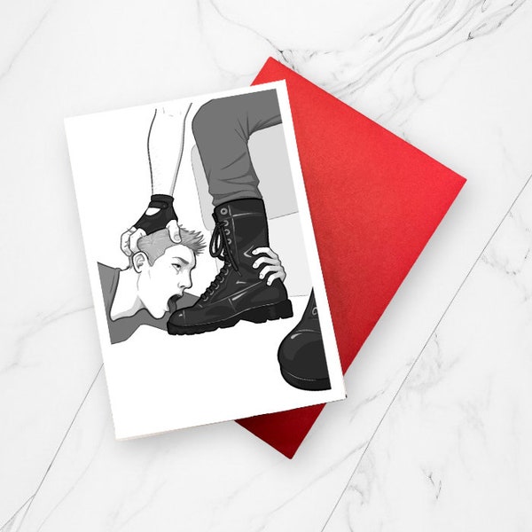 Kinky Greetings ™ Boot Polishing Card | Fetish LGBTQ Gay Erotic Gift Submissive Dominant Naughty BDSM Adult Greeting Card Gift Birthday