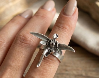 Fairy Ring  Antique Silver Magical Fairy Design, Fantasy Bohemian Elegant Jewelry