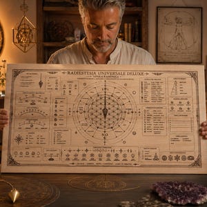 Deluxe Radionics Board in Wood Radiesthesia with Flower of Life Pendulum Frequencies and Spiritual Symbols laser engraving on wooden panel