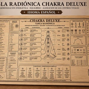 IDIOMA ESPANOL Deluxe Chakra Radionics Board 70x40 cm in Laser-Engraved Wood | Radiesthesic Board for Pendulum, 7 Chakras and Bach Flowers
