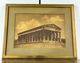 Temple of Theseus Vintage Framed Art Print / Athens Greece Architectural Wall Decor in Gold Frame - AS IS Vintage Condition