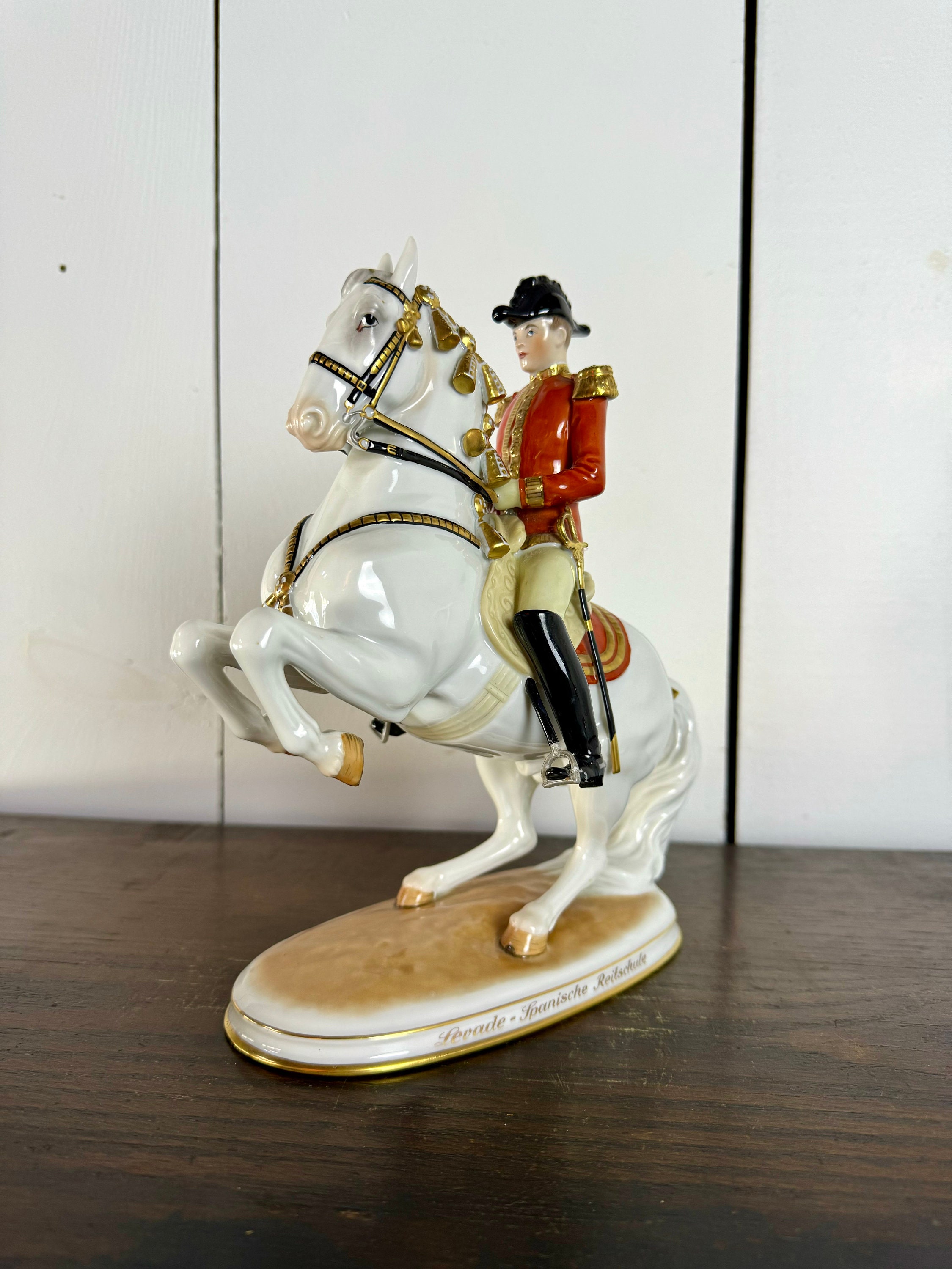 Vintage Porcelain Horse and Soldier Rider Levade Figurine / Vienna