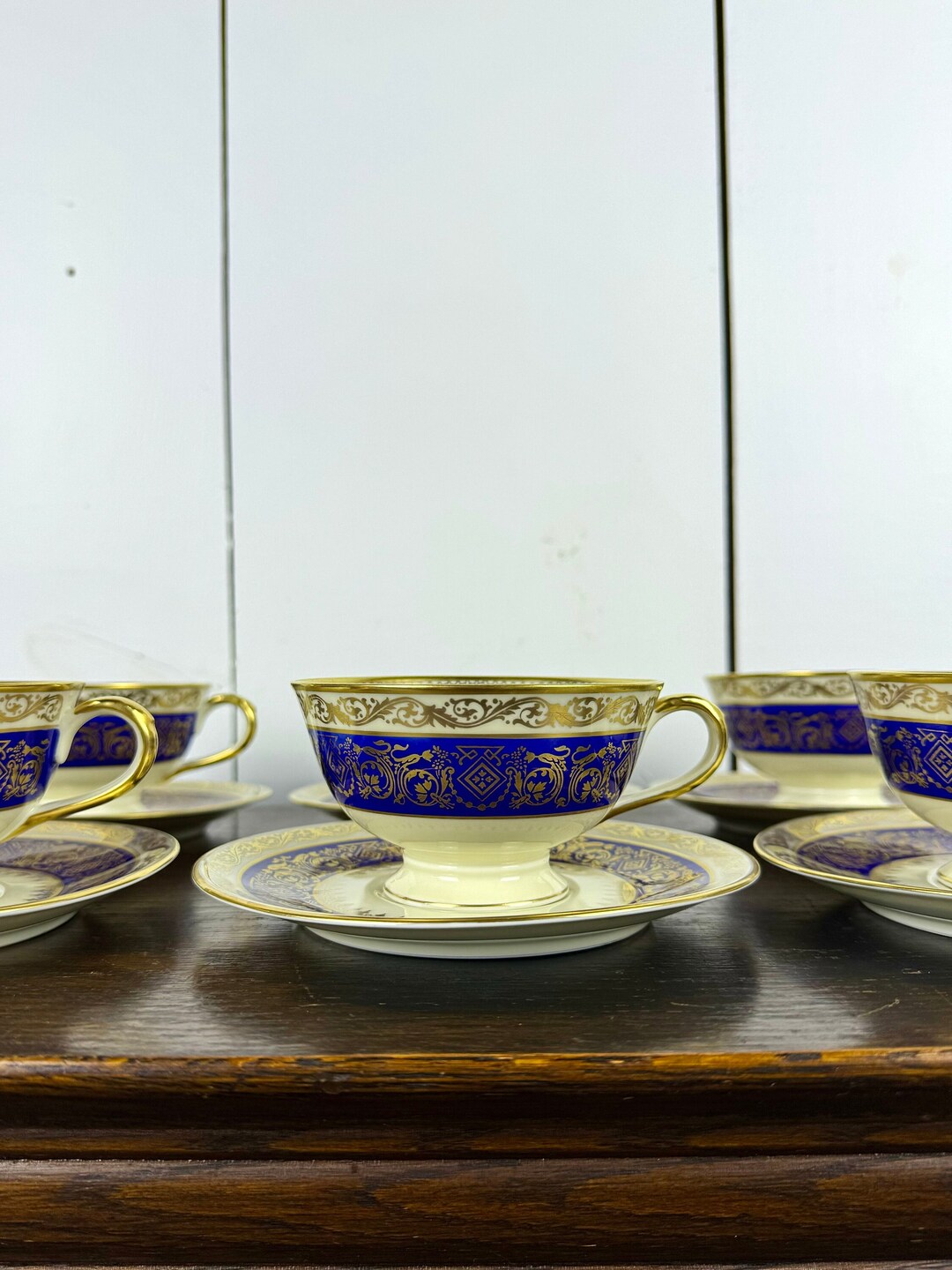 Vintage Set of 6 Tea Cups and Saucers in Cobalt, Cream and Gold by ...