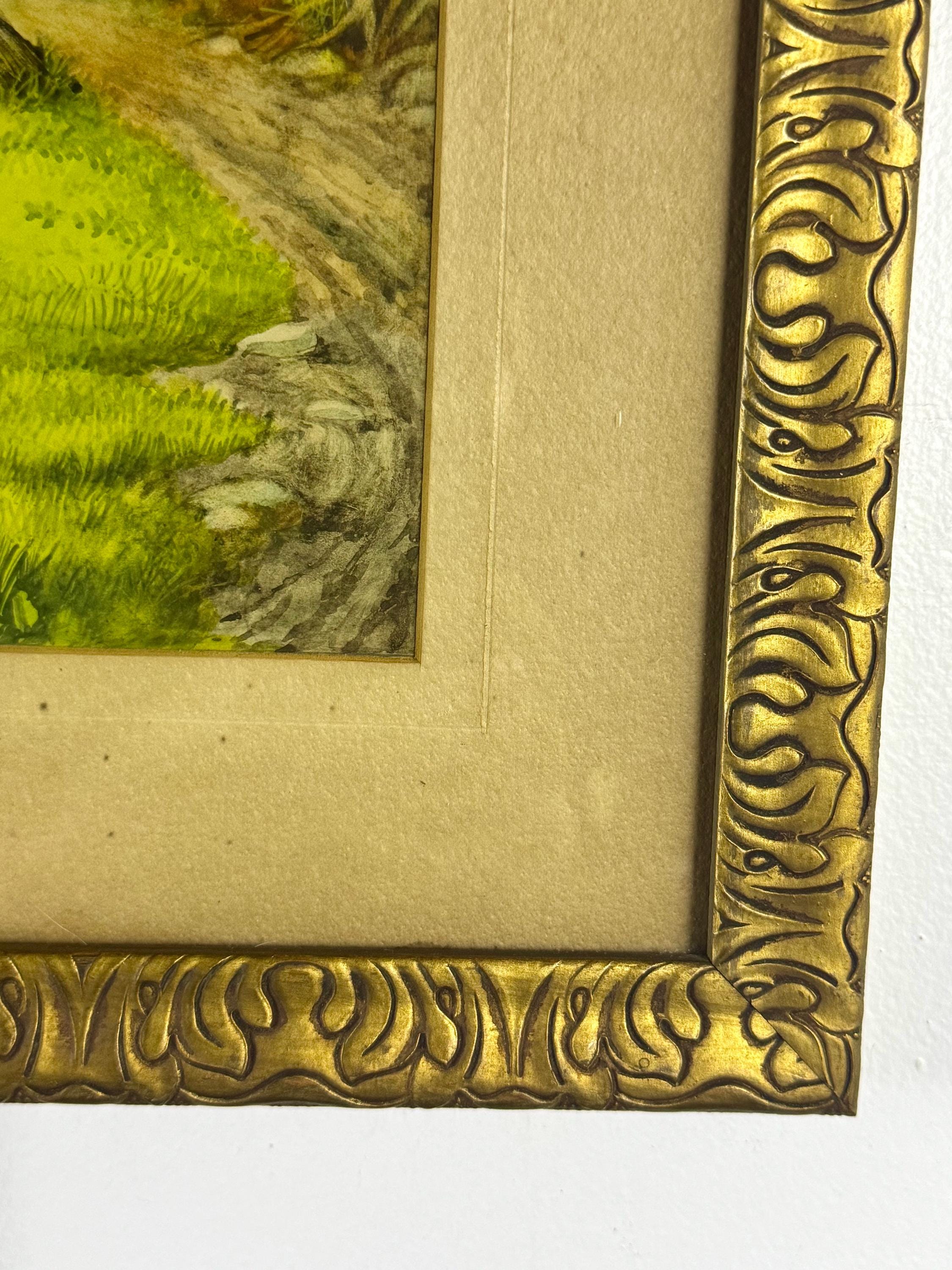 Antique Watercolor Painting of Landscape in Gold Frame / Framed Vintage ...
