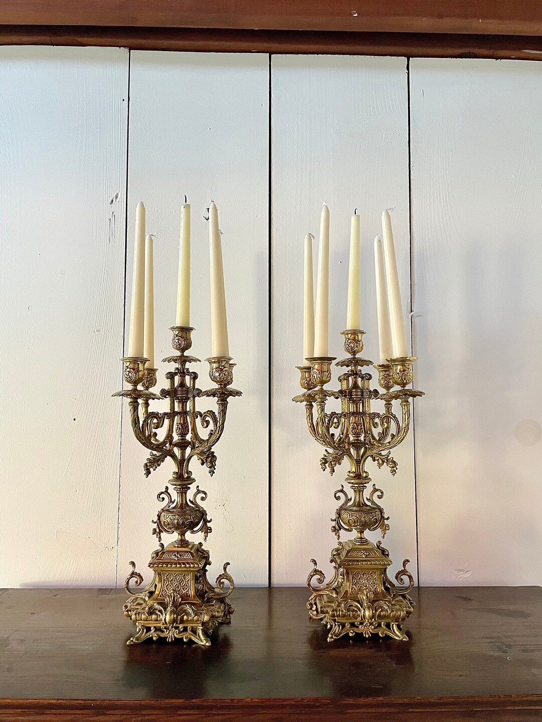 Antique Brass Candelabra Pair / Ornate French Style Vintage Etsy