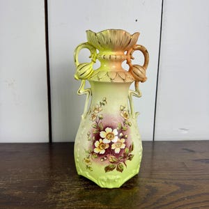 Antique Porcelain Vase Hand Painted with Florals / 19th Centurty Austrian Vase with Ornate Handles