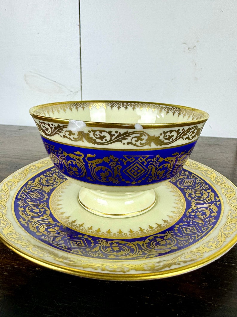 Vintage Set of 6 Tea Cups and Saucers in Cobalt, Cream and Gold by ...