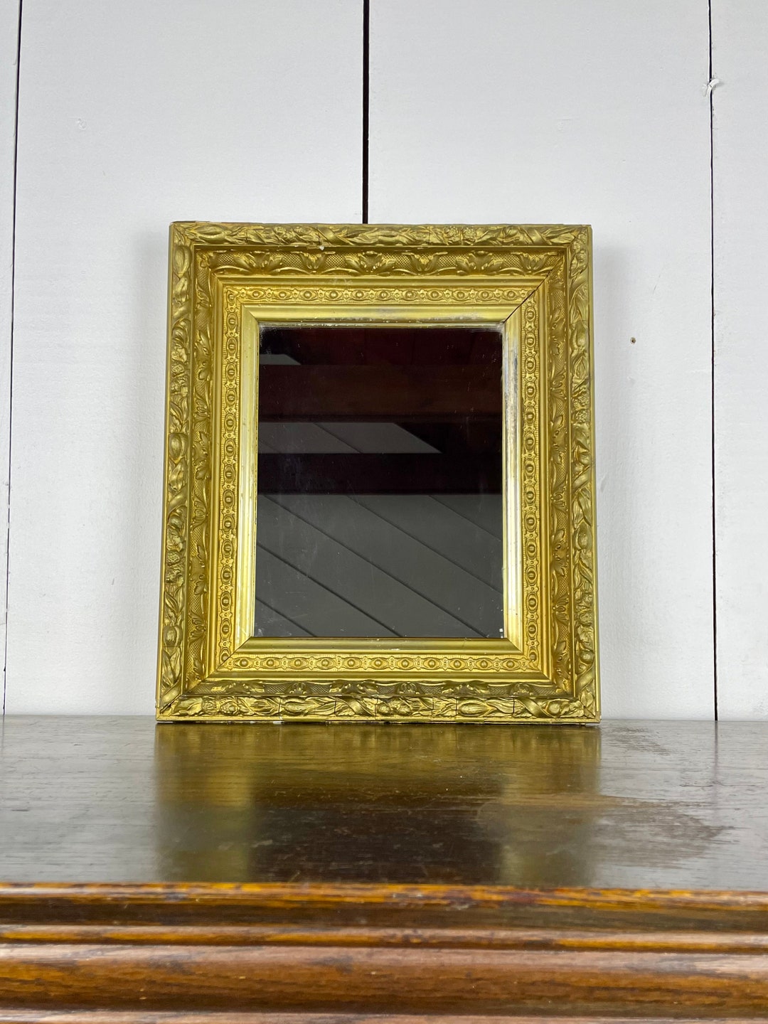 Antique Gold Framed Mirror / Small Vintage Mirror in Deep Frame of Wood