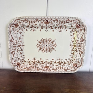Antique Brown Transferware Platter / Large Victorian Aesthetic Movement Ironstone Serving Tray T.R. Boote England