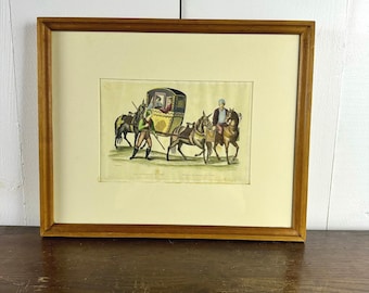Antique Original Hand Colored Engraving “Way to Travel in Sicily” by Emile Rouargue (1795 - 1865) / Wood Framed Art Print