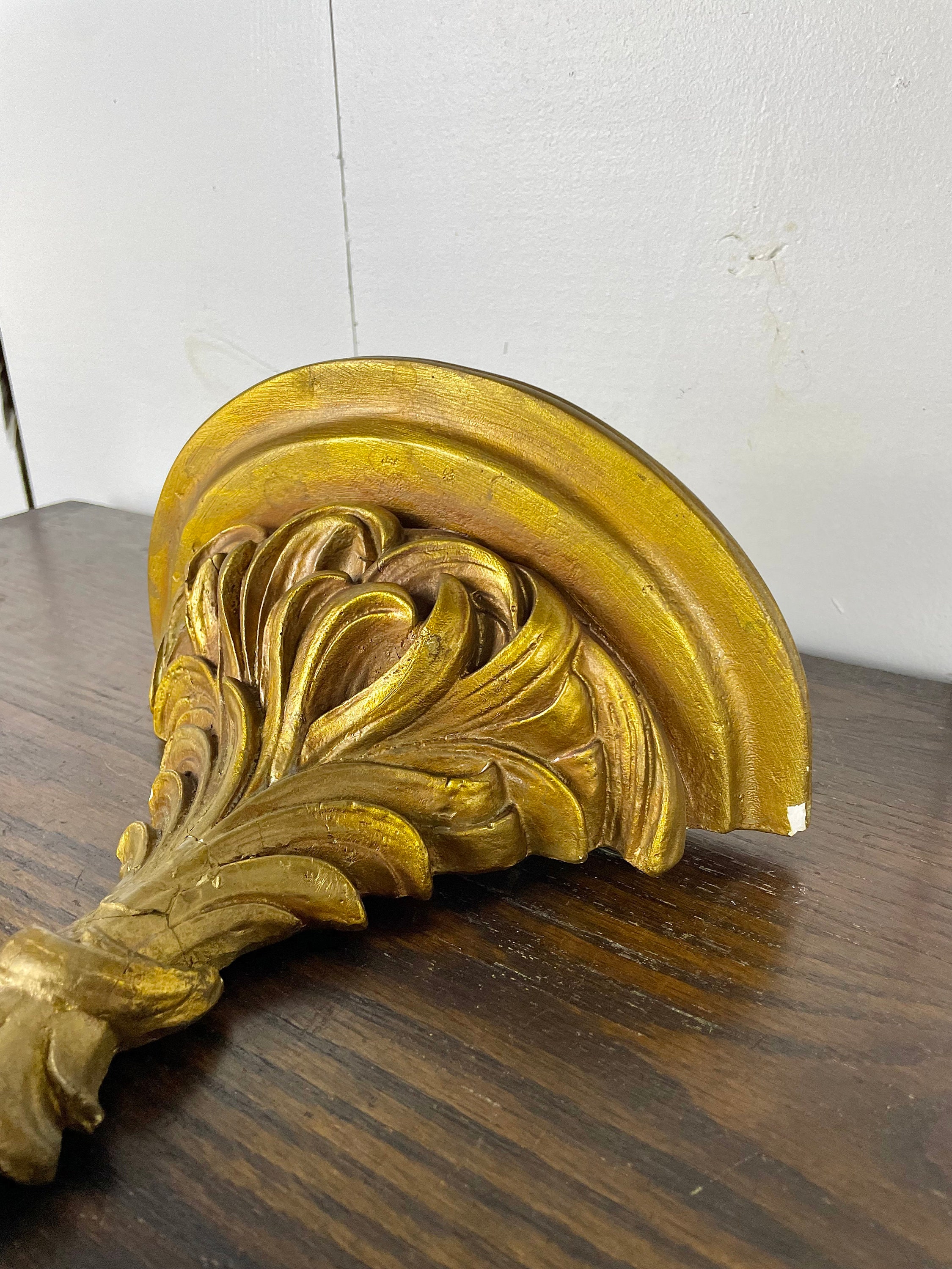 Vintage Wall Brackets Wheat Design / Gilt Painted Plaster Hanging Shelf