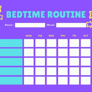 Printable bedtime routine for kids, digital download
