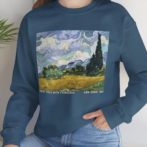 Vincent van Gogh Crewneck Sweatshirt, Wheatfield with Cypresses, Art Print Sweatshirt