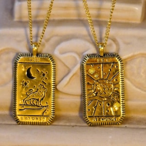 Collier tarot en plaqué or Le tarot du soleil la lune Collier de tarot de force 20 pouces Collier de tarot