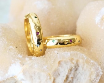 14K gold plated Sterling Silver Star Hoop Earrings: zirconia Celestial star Huggies