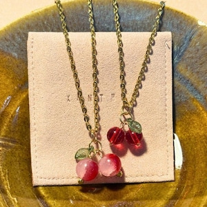 Cherry Necklace / 18K gold plated stainless steel necklace / Cherry red and gold necklace / cute cherry necklace 16 inch 18 in / Pink Cherry